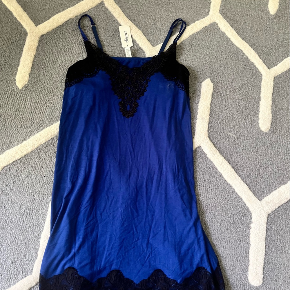 Soma Royal Blue Slip with Black Lace Trim